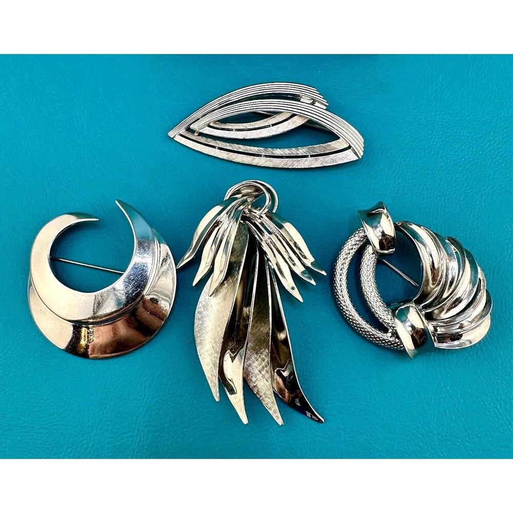 Vintage Brooch Lot Silver Tone Statement Trifari Sarah Coventry Mid Century